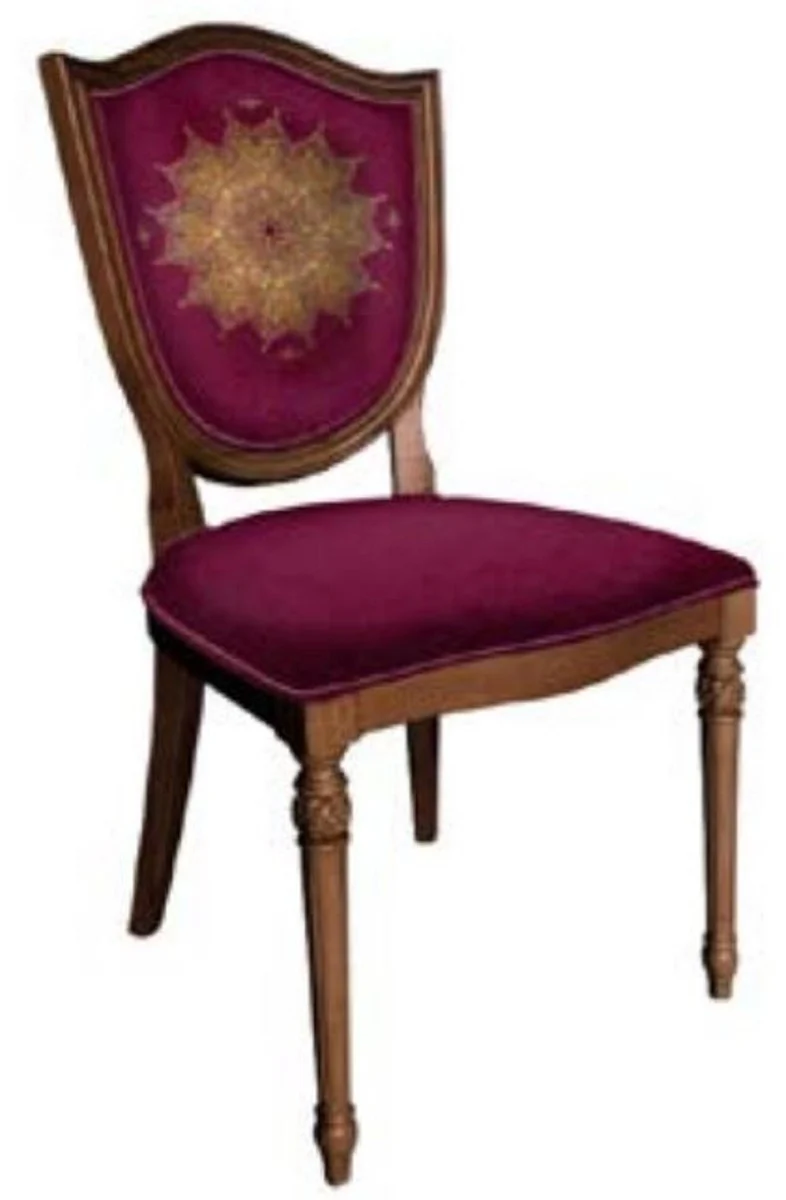 Casa Padrino Art Deco Esszimmerstuhl Lila / Braun - Eleganter Massivholz Stuhl mit elegantem Muster - Art Deco Esszimmer Möbel