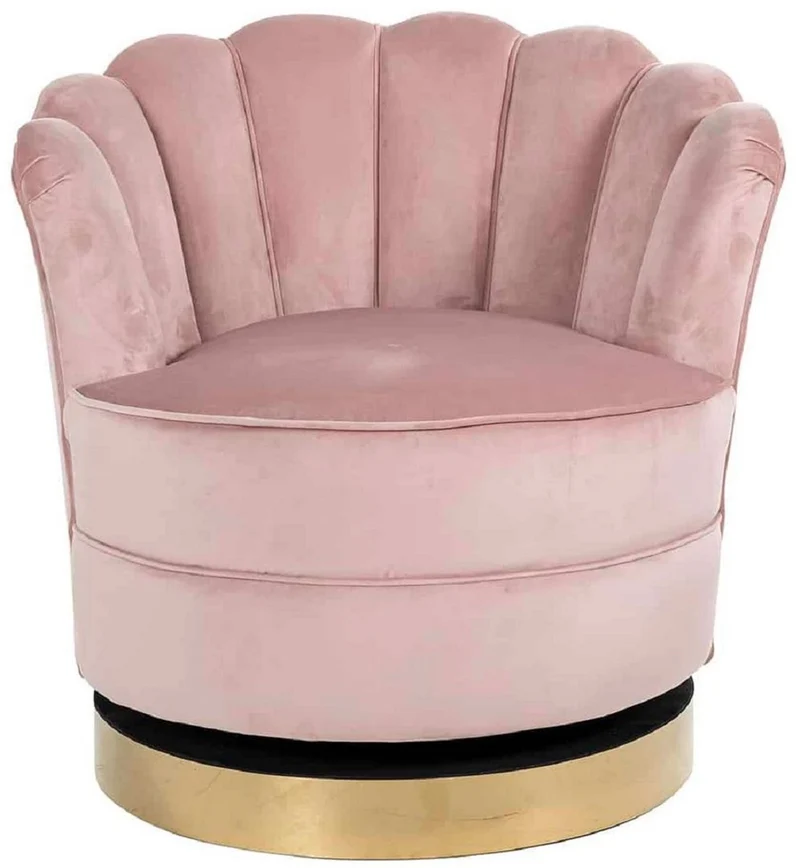 Casa Padrino Luxus Samt Drehsessel Rosa / Gold 81,5 x 76 x H. 79 cm - Moderner Wohnzimmer Sessel - Luxus Wohnzimmer Möbel
