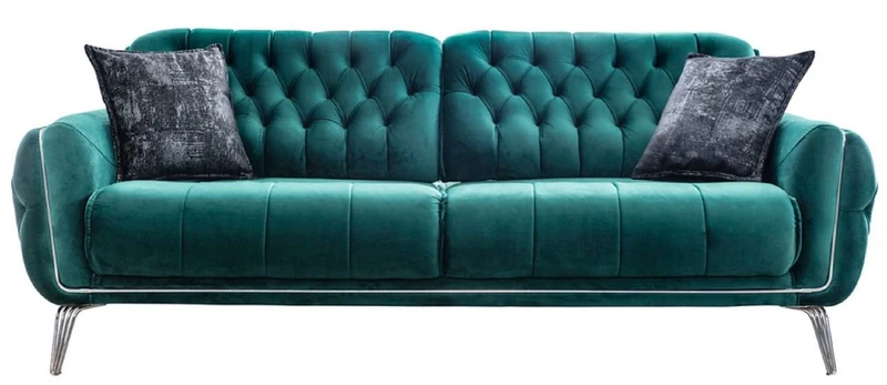 Casa Padrino Luxus Chesterfield Schlafsofa Grün / Silber 230 x 95 x H. 75 cm - Modernes Wohnzimmer Sofa - Chesterfield Wohnzimmer Möbel