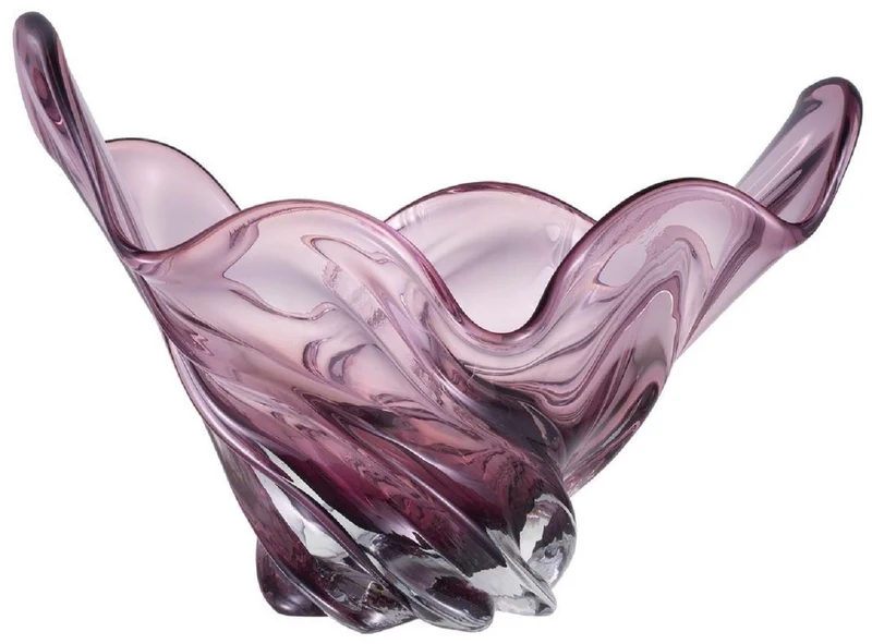 Casa Padrino Luxus Schüssel Lila 42 x 27 x H. 25 cm - Moderne Deko Schüssel aus mundgeblasenem Glas - Deko Accessoires - Luxus Qualität