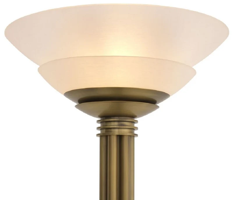 Casa Padrino Luxus Stehleuchte Antik Messingfarben / Weiß Ø 60 x H. 195 cm - Runde Metall Stehleuchte mit Glas Lampenschirm - Luxus Kollektion