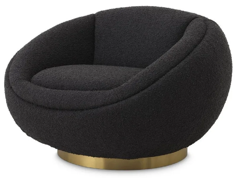 Casa Padrino Luxus Drehsessel Schwarz / Messingfarben 100 x 102 x H. 68 cm - Moderner Wohnzimmer Sessel - Luxus Wohnzimmer Möbel