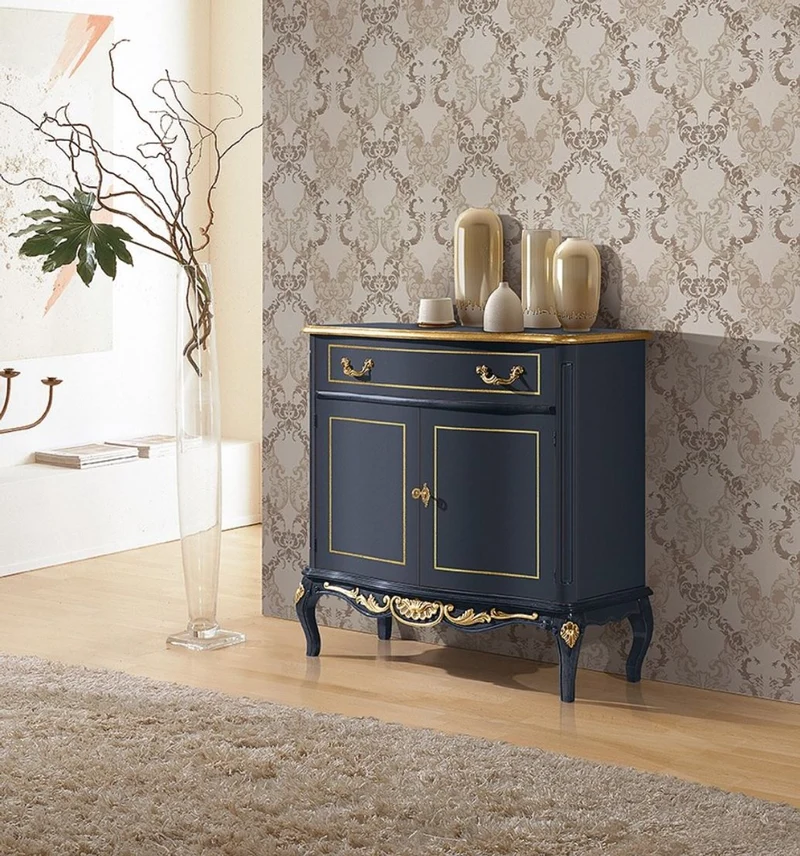 Casa Padrino Luxus Barock Sideboard Blau / Gold - Prunkvoller Massivholz Schrank - Barock Wohnzimmer & Hotel Möbel - Luxus Qualität - Made in Italy