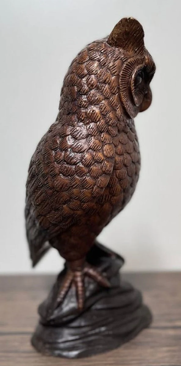 Casa Padrino Luxus Bronze Skulptur Eule 15 x 15 x H. 37 cm - Deko Figur - Wohnzimmer Deko - Schreibtisch Deko