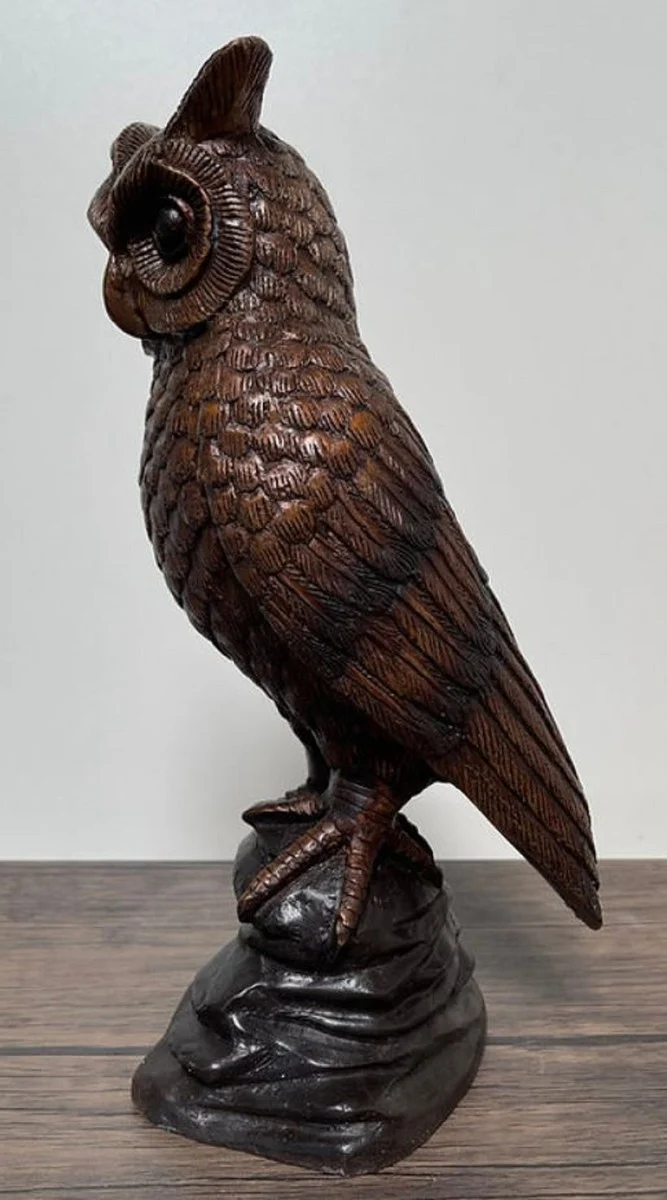 Casa Padrino Luxus Bronze Skulptur Eule 15 x 15 x H. 37 cm - Deko Figur - Wohnzimmer Deko - Schreibtisch Deko