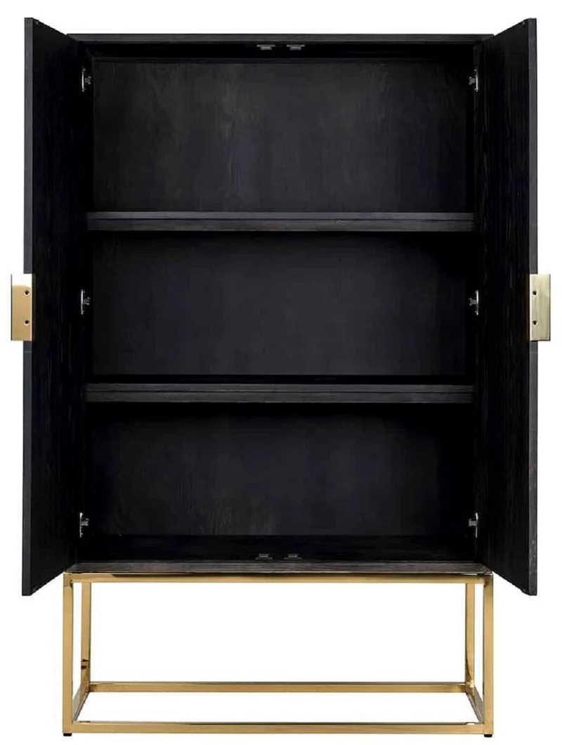 Casa Padrino Luxus Barschrank Schwarz / Gold 108 x 45 x H. 175 cm - Massivholz Schrank mit 2 Türen - Wohnzimmer Möbel - Bar Möbel - Hotel Möbel - Luxus Kollektion
