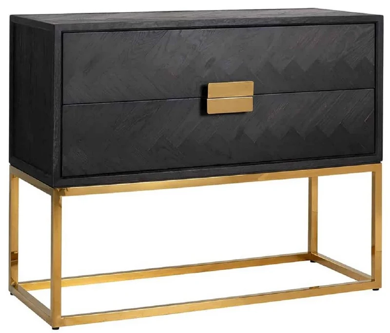 Casa Padrino Luxus Massivholz Kommode mit 2 Schubladen Schwarz / Gold 108 x 45 x H. 87 cm - Wohnzimmer Möbel - Hotel Möbel - Luxus Kollektion