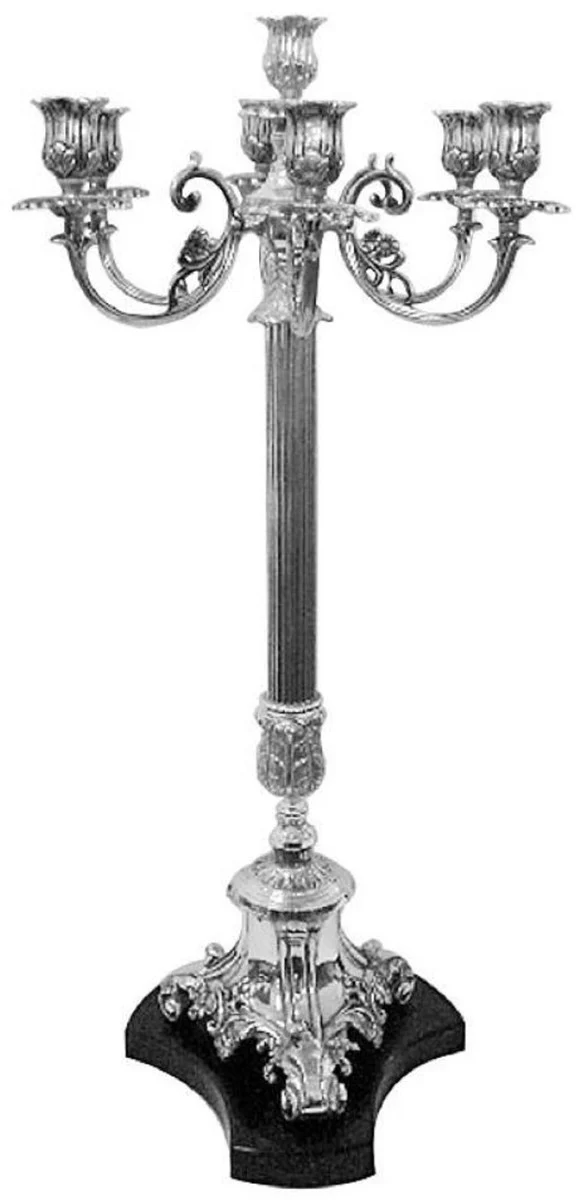 Casa Padrino Barock Kerzenhalter Silber / Schwarz 38 x 38 x H. 88 cm - Aluminium Kerzenständer im Barockstil - Barock Deko Accessoires