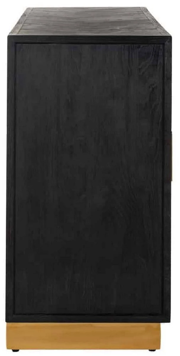 Casa Padrino Luxus Sideboard Schwarz / Gold 160 x 45 x H. 86 cm - Massivholz Schrank mit 4 Türen - Wohnzimmer Möbel - Hotel Möbel - Luxus Kollektion