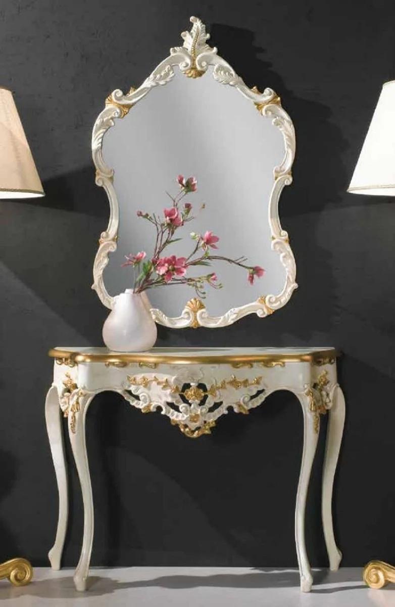 Casa Padrino Luxus Barock Spiegelkonsole Elfenbeinfarben / Gold - Barock Konsole mit Wandspiegel - Prunkvolle Barock Hotel & Schloß Möbel - Luxus Qualität - Made in Italy