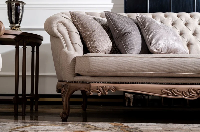 Casa Padrino Luxus Barock Sofa Cremefarben / Braun - Handgefertigtes Wohnzimmer Sofa im Barockstil - Barock Wohnzimmer Möbel