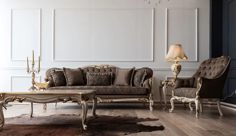 Casa Padrino Luxus Barock Sofa Braun / Cremefarben / Weiß / Gold - Handgefertigtes Wohnzimmer Sofa - Barock Wohnzimmer Möbel