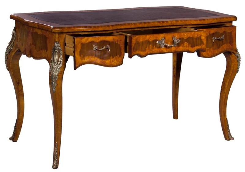 Casa Padrino Luxus Barock Schreibtisch Hellbraun / Dunkelbraun / Rot - Handgefertigter Massivholz Sekretär mit 3 Schubladen - Edle Barock Büro Möbel