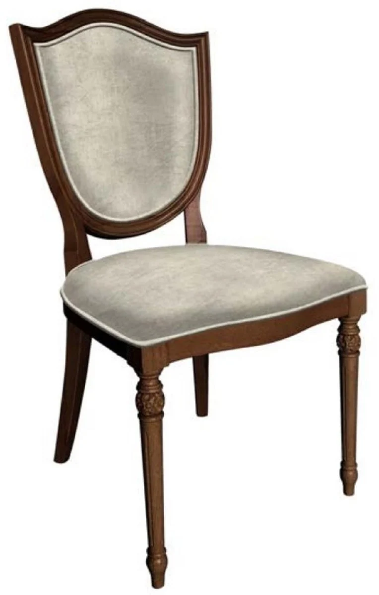 Casa Padrino Art Deco Esszimmerstuhl Silber / Braun - Eleganter Massivholz Stuhl - Art Deco Esszimmer Möbel
