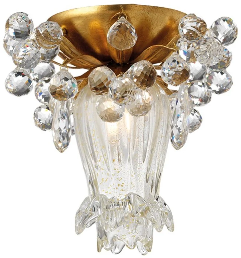 Casa Padrino Luxus LED Deckenleuchte Gold Ø 15 x H. 17 cm - Deckenleuchte mit edlem Swarovski Kristallglas - Wohnzimmer Deckenleuchte - Hotel Deckenleuchte