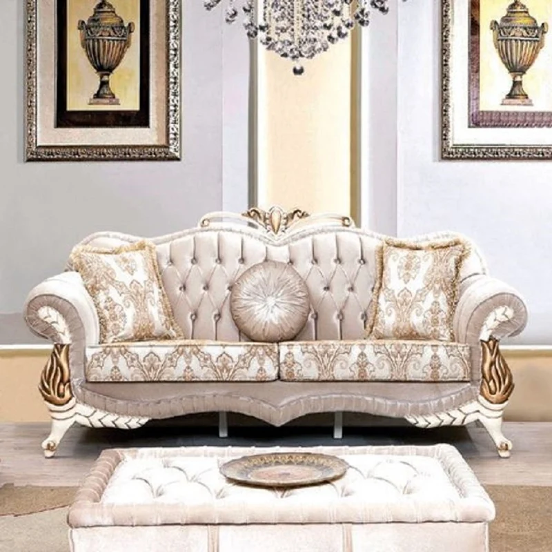 Casa Padrino Luxus Barock Wohnzimmer Set Rosa / Weiß / Gold - 2 Sofas mit Muster & 2 Sessel mit Muster & 1 Couchtisch - Prunkvolle Barock Wohnzimmer Möbel