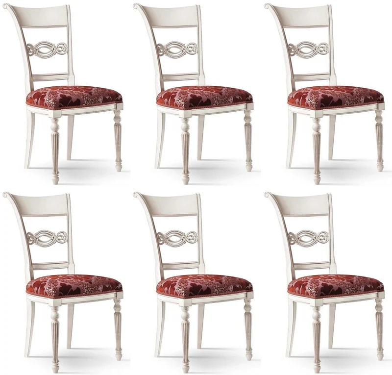 Casa Padrino Luxus Barock Esszimmerstuhl Set Bordeauxrot / Rosa / Weiß - Edles Barock Esszimmer Stühle 6er Set - Barock Esszimmer Möbel - Luxus Qualität - Made in Italy