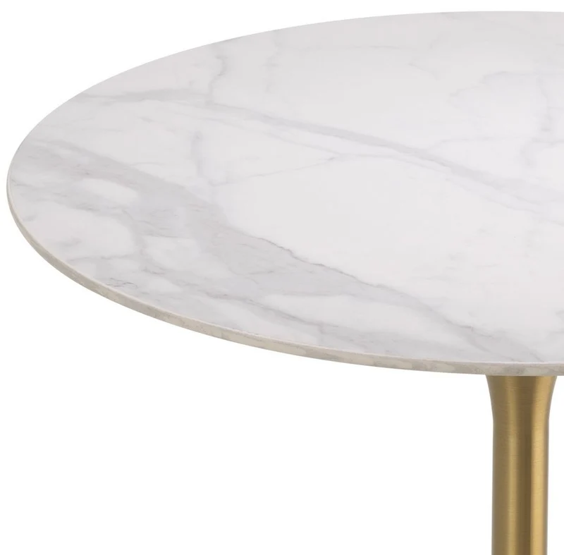 Casa Padrino Luxus Bistrotisch Weiß / Messingfarben Ø 79 x H. 106,5 cm - Moderner Stehtisch mit Marmorplatte - Runder Bartisch - Luxus Bar Möbel - Luxus Gastronomie Möbel - Luxus Qualität
