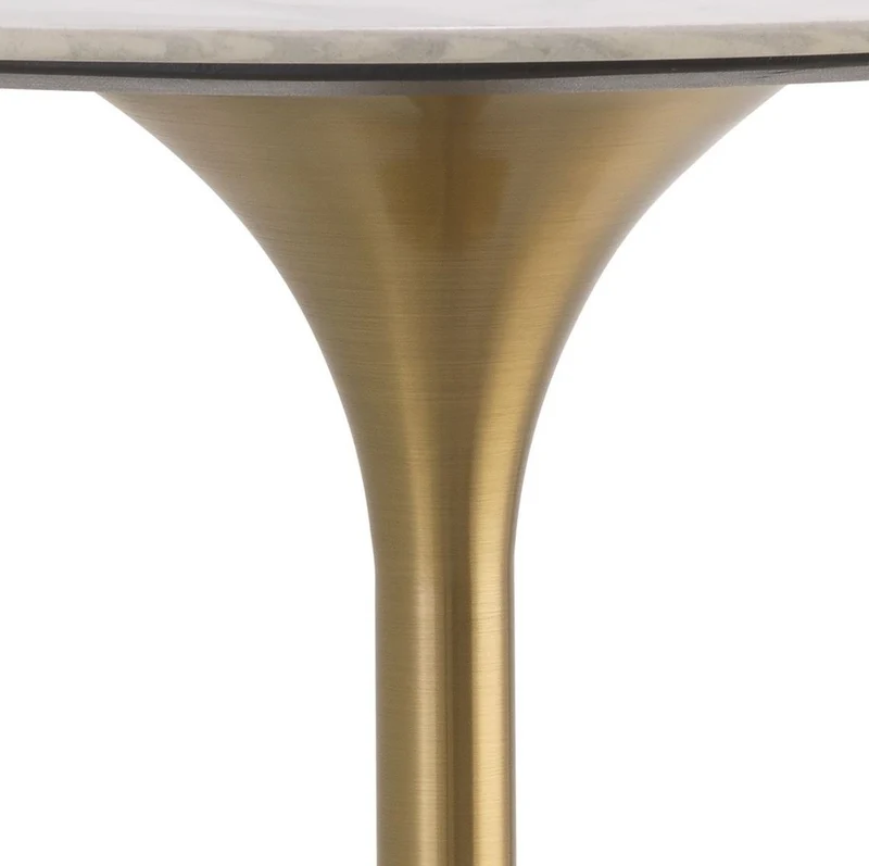 Casa Padrino Luxus Bistrotisch Weiß / Messingfarben Ø 79 x H. 106,5 cm - Moderner Stehtisch mit Marmorplatte - Runder Bartisch - Luxus Bar Möbel - Luxus Gastronomie Möbel - Luxus Qualität