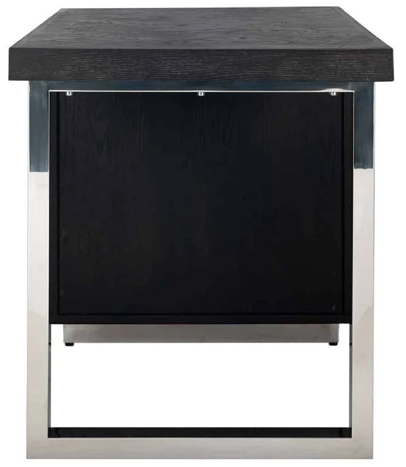 Casa Padrino Luxus Massivholz Schreibtisch Schwarz / Silber 150 x 70 x H. 77 cm - Bürotisch - Computertisch - Luxus Büro Möbel