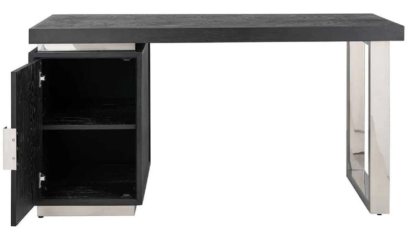 Casa Padrino Luxus Massivholz Schreibtisch Schwarz / Silber 150 x 70 x H. 77 cm - Bürotisch - Computertisch - Luxus Büro Möbel