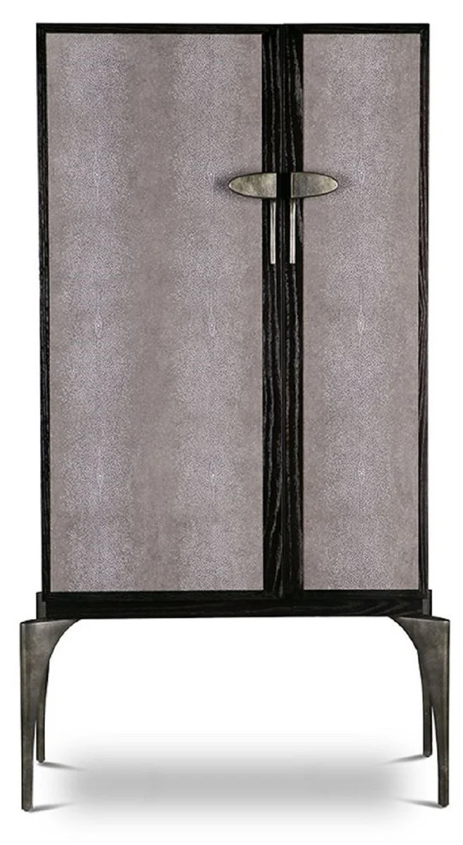 Casa Padrino Designer Barschrank Schwarz / Grau / Silber 90 x 50 x H. 160 cm - Massivholz Schrank mit 2 Türen - Wohnzimmer Möbel - Hotel Möbel - Luxus Kollektion
