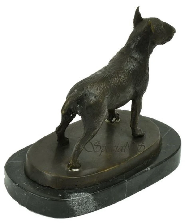 Casa Padrino Luxus Deko Bronzefigur Bullterrier Hund Bronzefarben / Schwarz 19 x 10 x H. 15 cm - Bronze Skulptur mit Marmorsockel - Dekofigur - Deko Accessoires