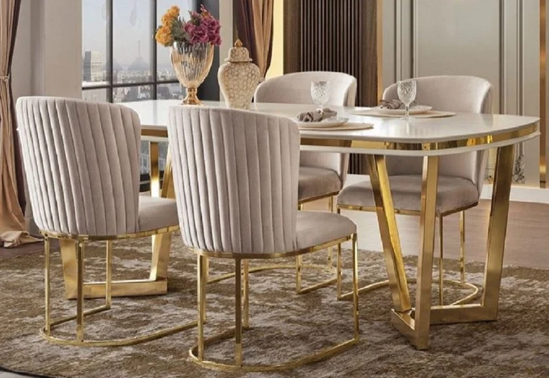 Casa Padrino Luxus Esszimmerstuhl 4er Set Grau / Gold 66 x 52 x H. 90 cm - Luxus Esszimmer & Restaurant Möbel