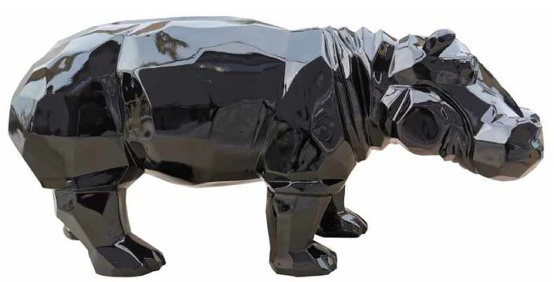 Casa Padrino Luxus Dekofigur Nilpferd Schwarz 80 x H. 38 cm - Wohnzimmer Deko Skulptur - Gartendeko Skulptur - Wetterbeständige Tierfigur