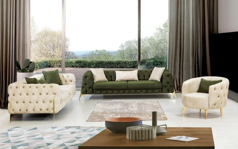 Casa Padrino Luxus Chesterfield Schlafsofa Dunkelgrün / Gold 250 x 95 x H. 72 cm - Modernes Wohnzimmer Sofa - Chesterfield Wohnzimmer Möbel