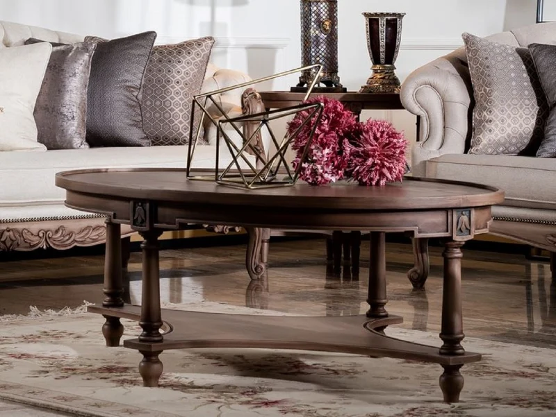 Casa Padrino Luxus Barock Couchtisch Braun - Ovaler Massivholz Wohnzimmertisch im Barockstil - Barock Wohnzimmer Möbel