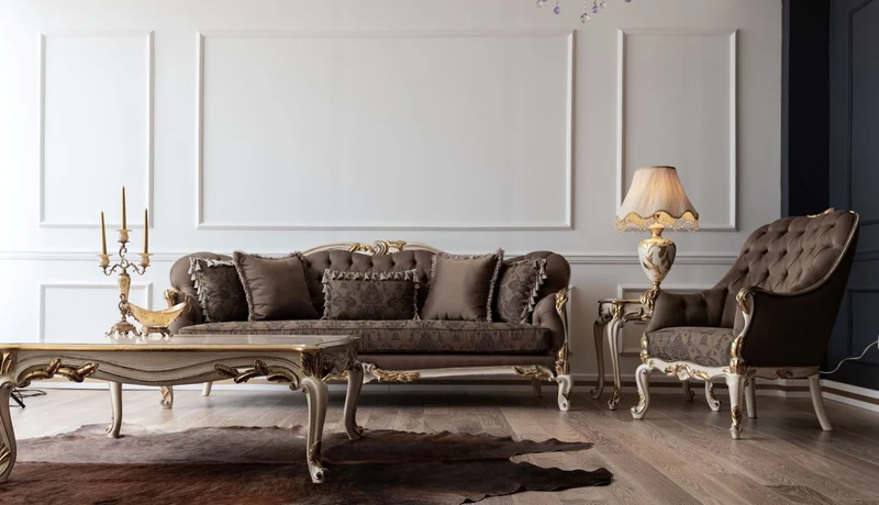 Casa Padrino Luxus Barock Sessel Braun / Cremefarben / Weiß / Gold - Eleganter Wohnzimmer Sessel im Barockstil - Barock Wohnzimmer Möbel