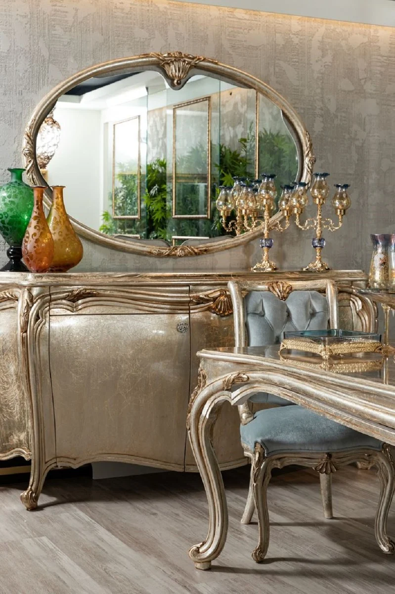 Casa Padrino Luxus Barock Sideboard Silber / Gold - Prunkvoller Massivholz Schrank - Barock Möbel - Edel & Prunkvoll
