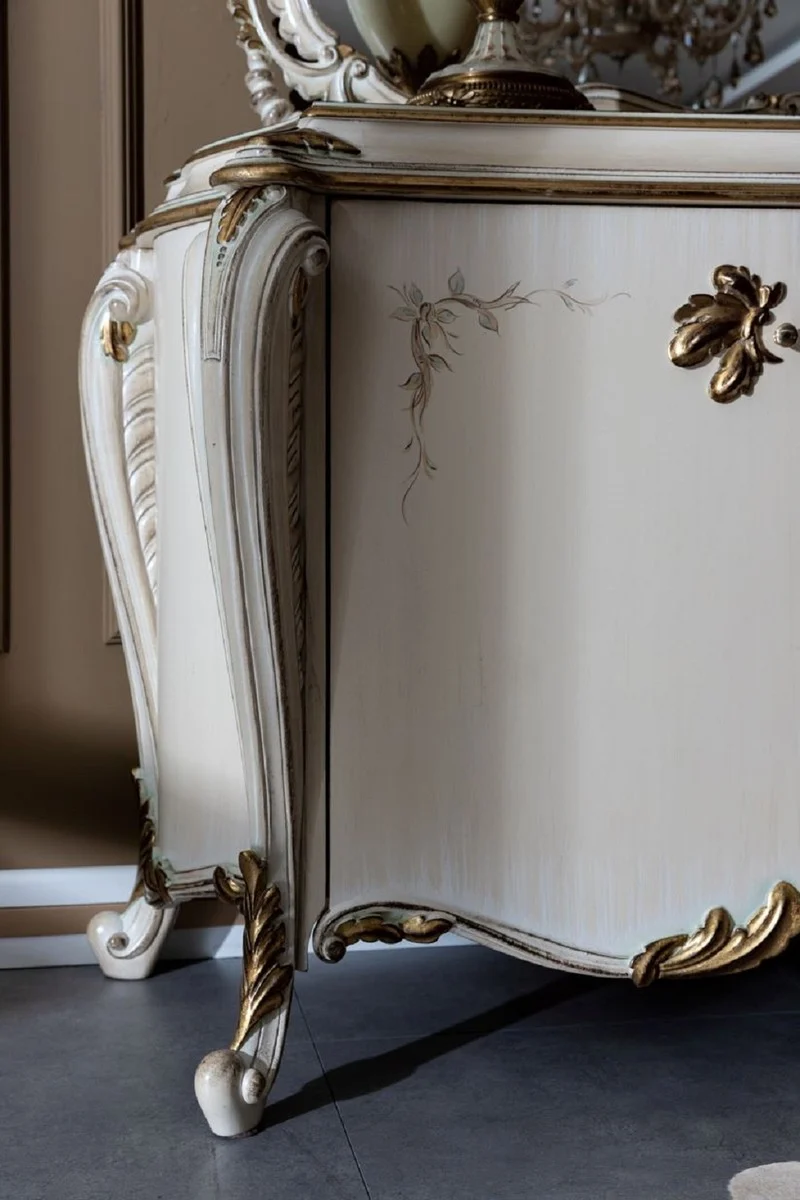 Casa Padrino Luxus Barock Sideboard Cremefarben / Weiß / Gold - Prunkvoller Massivholz Schrank mit 4 Türen und Schublade - Barock Möbel