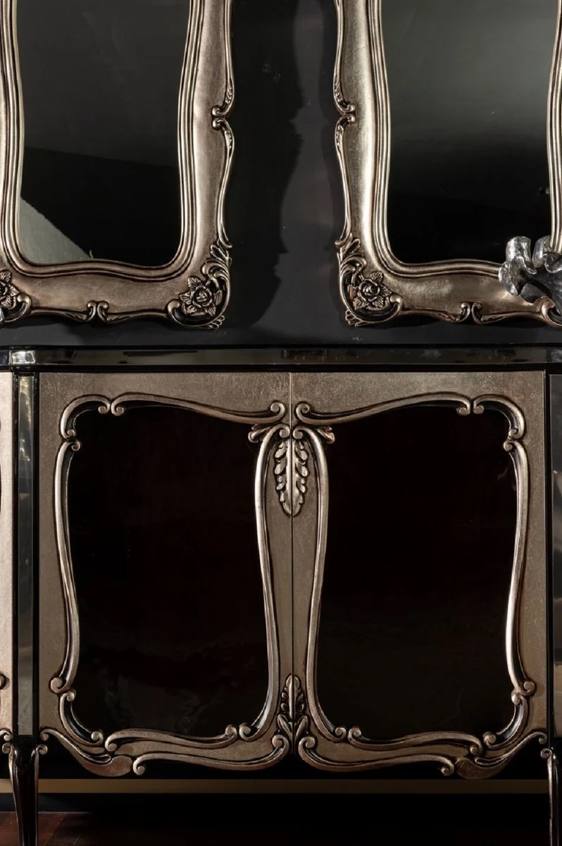 Casa Padrino Luxus Barock Möbel Set Schwarz / Silber - 1 Barock Sideboard & 2 Barock Wandspiegel - Barock Möbel - Edel & Prunkvoll