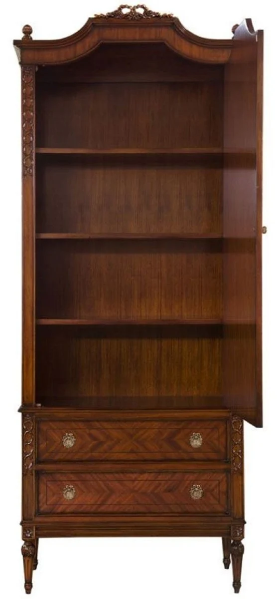 Casa Padrino Luxus Jugendstil Kleiderschrank Dunkelbraun - Handgefertigter Massivholz Schlafzimmerschrank mit Tür & 2 Schubladen - Barock & Jugendstil Schlafzimmer Möbel