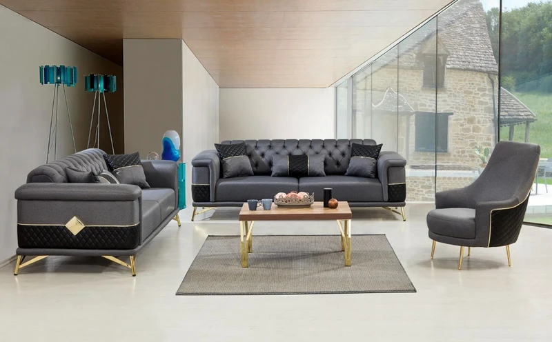 Casa Padrino Luxus Sessel Grau / Schwarz / Gold 75 x 90 x H. 95 cm - Moderner Wohnzimmer Sessel - Wohnzimmer Möbel
