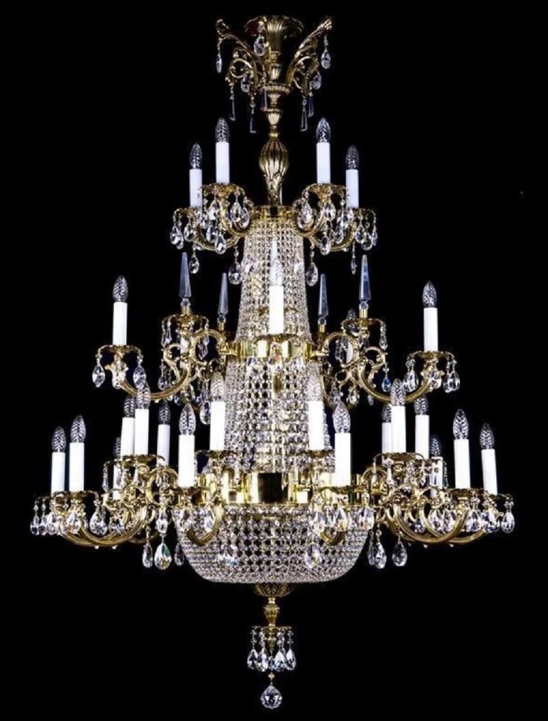 Casa Padrino Luxus Barock Kronleuchter Gold Ø 120 x H. 170 cm - Prunkvoller Messing Kronleuchter mit Böhmischem Kristallglas - Edel & Prunkvoll