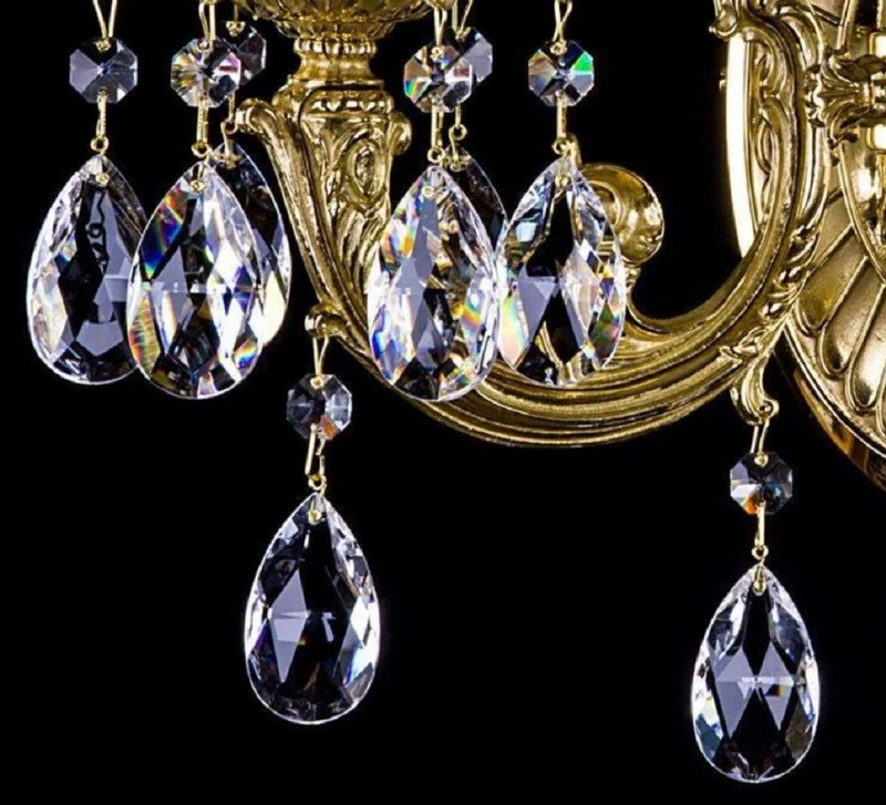 Casa Padrino Luxus Barock Kristall Doppel Wandleuchte Gold 36 x H. 28 cm - Prunkvolle Messing Wandlampe mit Böhmischem Kristallglas - Edel & Prunkvoll