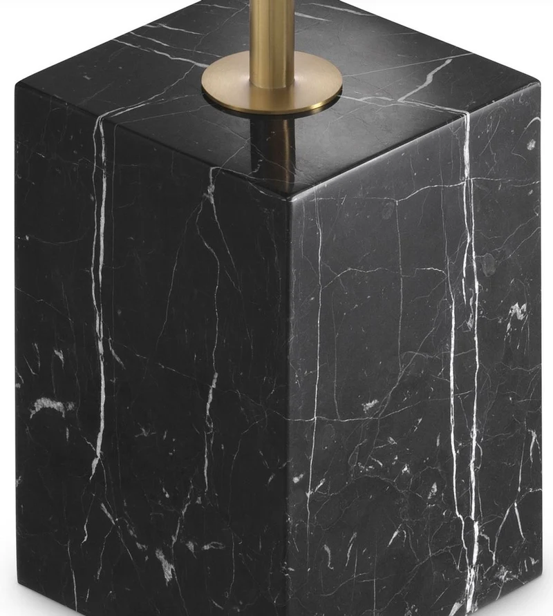 Casa Padrino Luxus Beistelltisch Messingfarben / Schwarz-Weiß Ø 45 x H. 62 cm - Runder Edelstahl Tisch mit Marmorsockel - Wohnzimmer Möbel - Hotel Möbel - Luxus Möbel