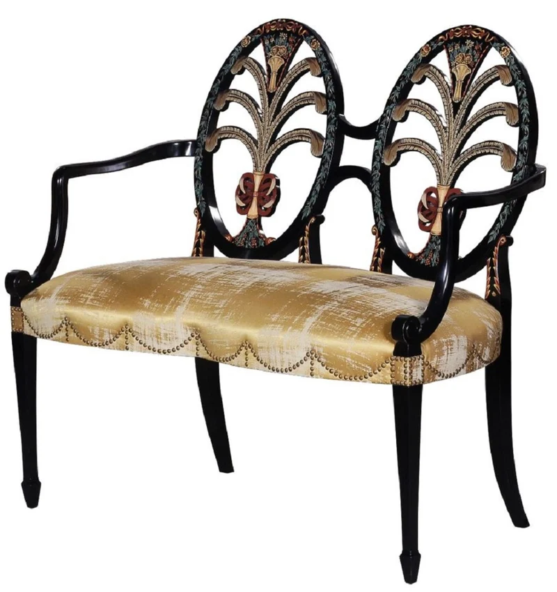 Casa Padrino Luxus Jugendstil Sitzbank mit Armlehnen Gold / Schwarz - Handgefertigte Massivholz Bank - Barock & Jugendstil Wohnzimmer Möbel