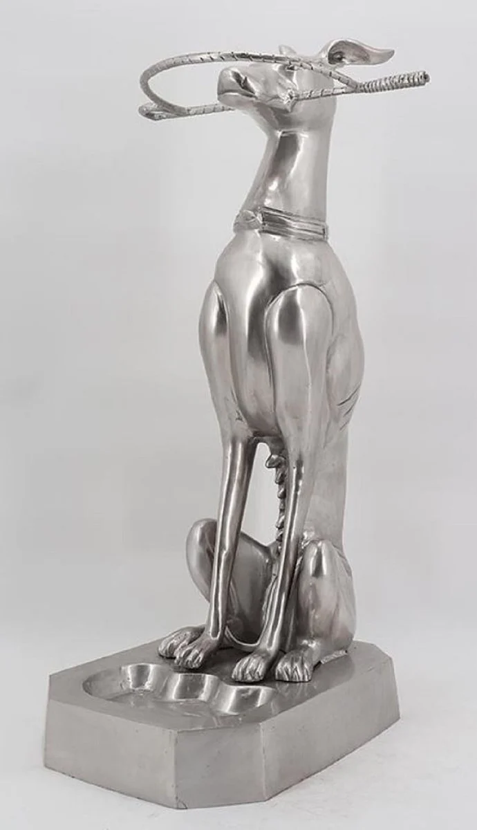 Casa Padrino Luxus Bronze Schirmständer Skulptur Windhund Silber 38 x 43 x H. 81 cm - Deko Bronzefigur - Luxus Kollektion
