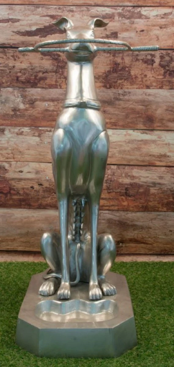 Casa Padrino Luxus Bronze Schirmständer Skulptur Windhund Silber 38 x 43 x H. 81 cm - Deko Bronzefigur - Luxus Kollektion