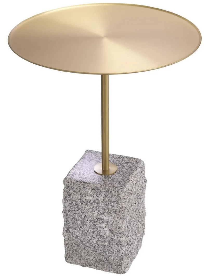 Casa Padrino Luxus Beistelltisch Messingfarben / Grau Ø 45 x H. 63 cm - Runder Edelstahl Tisch mit Granitsockel - Wohnzimmer Möbel - Hotel Möbel - Luxus Möbel