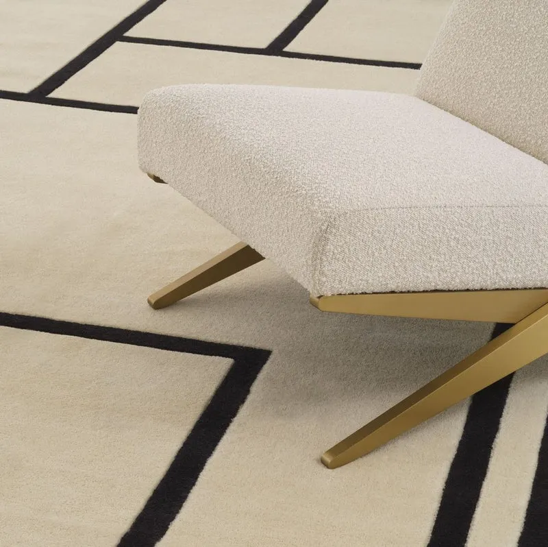 Casa Padrino Luxus Teppich Cremefarben / Schwarz 300 x 400 cm - Handgetufteter Wohnzimmer Teppich aus 100% Neuseeland Wolle - Luxus Qualität
