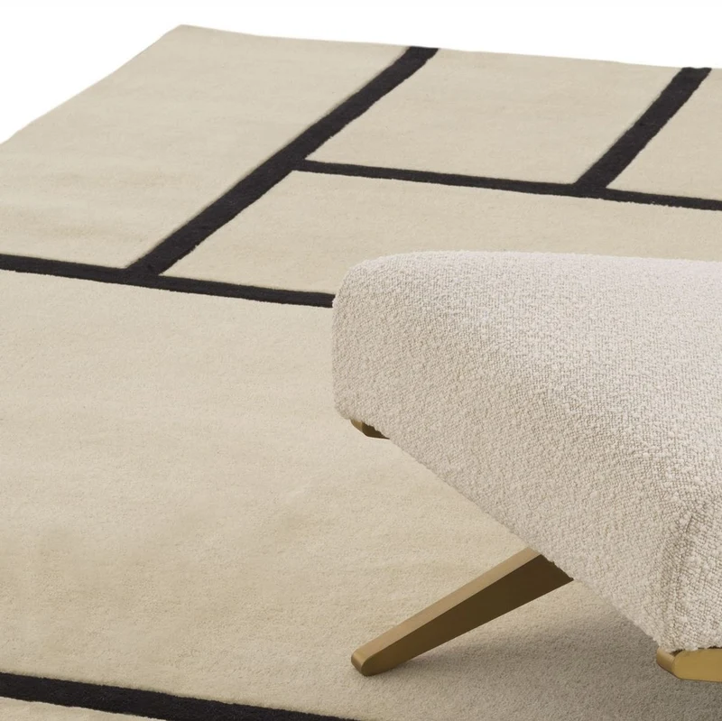 Casa Padrino Luxus Teppich Cremefarben / Schwarz 300 x 400 cm - Handgetufteter Wohnzimmer Teppich aus 100% Neuseeland Wolle - Luxus Qualität