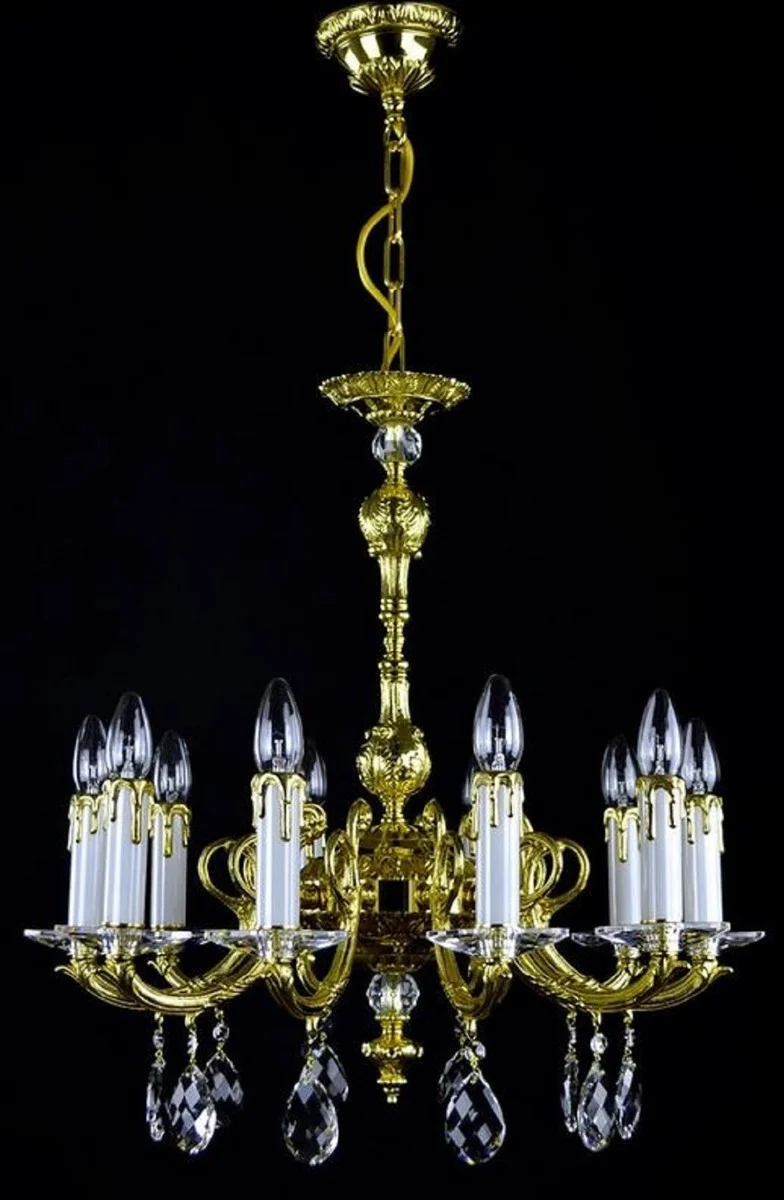 Casa Padrino Luxus Barock Kronleuchter Gold Ø 60 x H. 61 cm - Prunkvoller Messing Kronleuchter mit Böhmischem Kristallglas - Edel & Prunkvoll