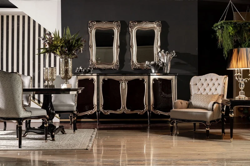 Casa Padrino Luxus Barock Sessel Grau / Schwarz / Silber - Eleganter Wohnzimmer Sessel im Barockstil - Barock Wohnzimmer Möbel