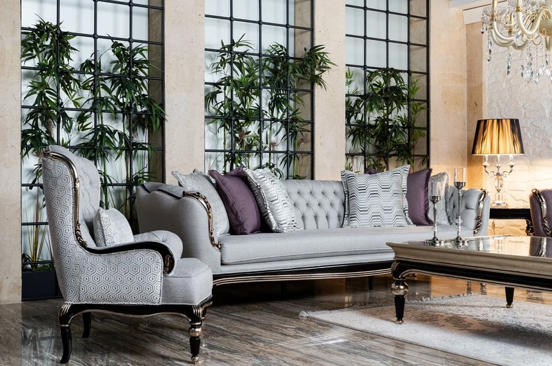 Casa Padrino Luxus Barock Sessel Grau / Schwarz / Silber - Eleganter Wohnzimmer Sessel im Barockstil - Barock Wohnzimmer Möbel