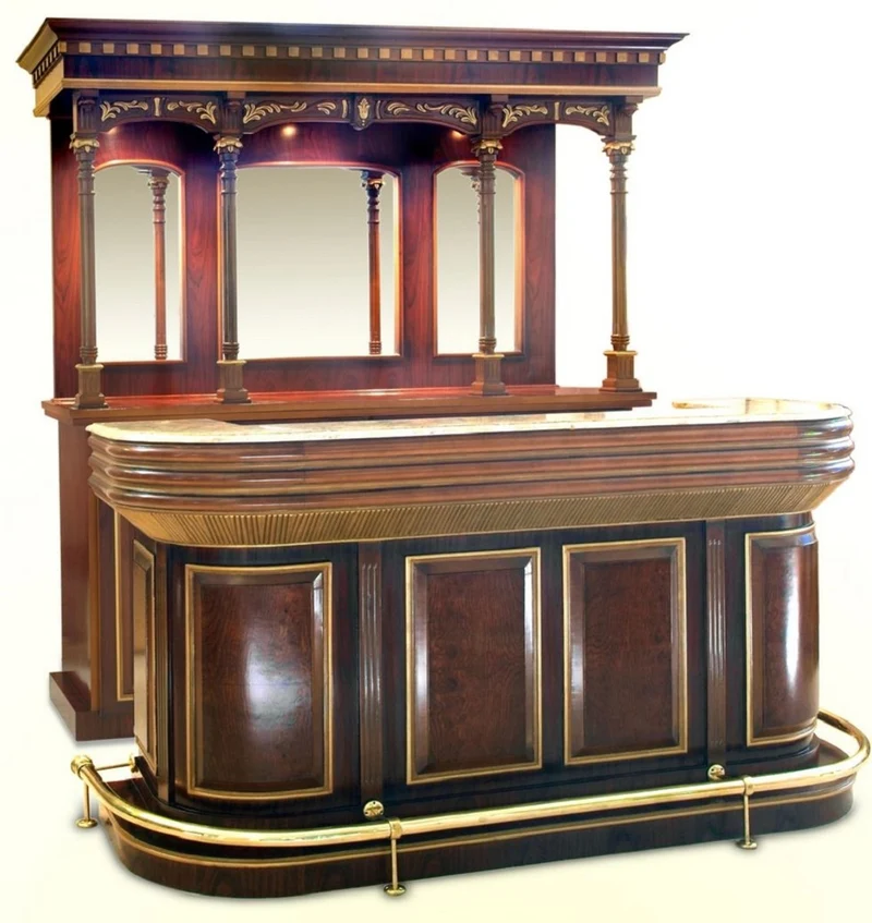 Casa Padrino Luxus Weinbar Braun / Dunkelbraun / Cremefarben / Gold 200,7 x H. 218,4 cm - Massivholz Bar mit Beleuchtung und Marmorplatte - Bar Möbel - Hotel & Restaurant Möbel